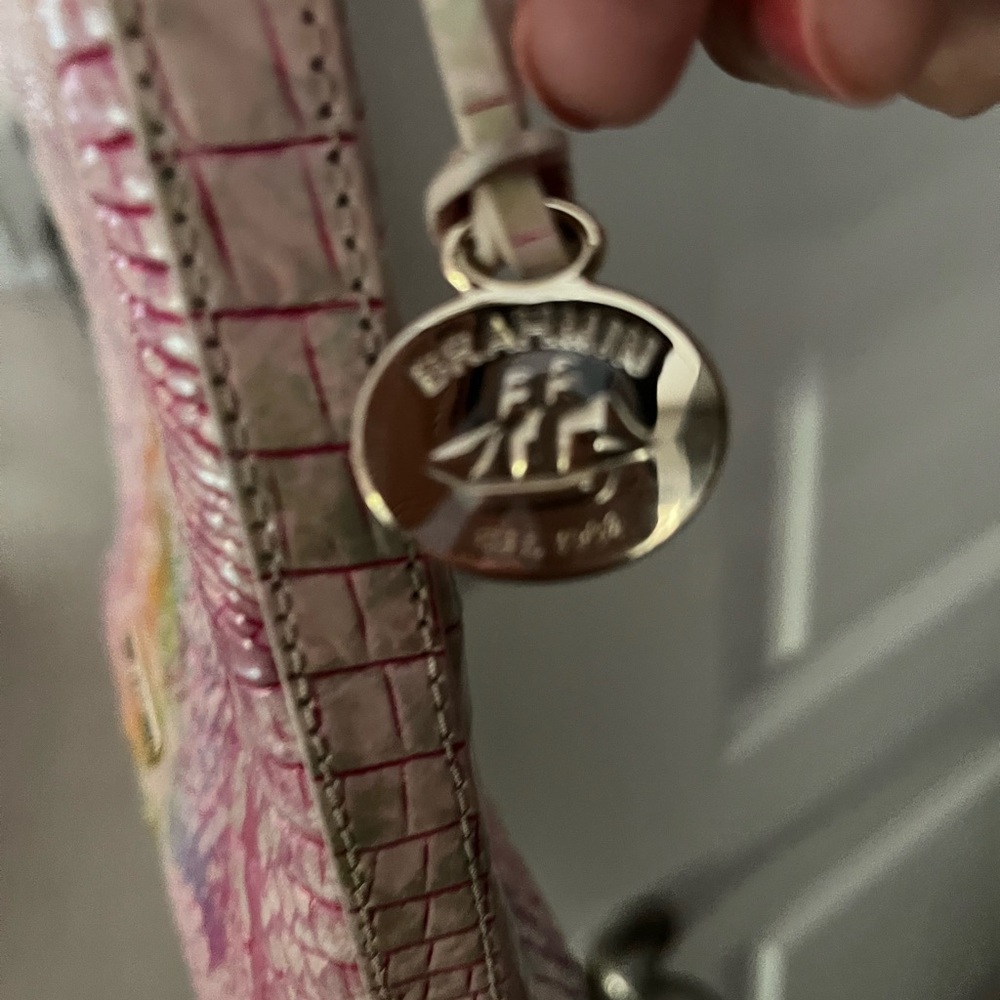 Brahmin Pink and Yellow Croc-Embossed Crossbody Bag - Picture 3 of 5